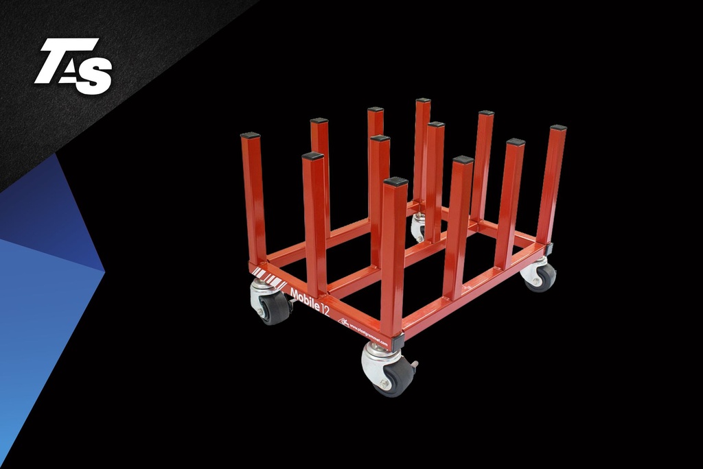 12 SPINDALES 2 1/4 " CORE MOBILE FLOOR RACK